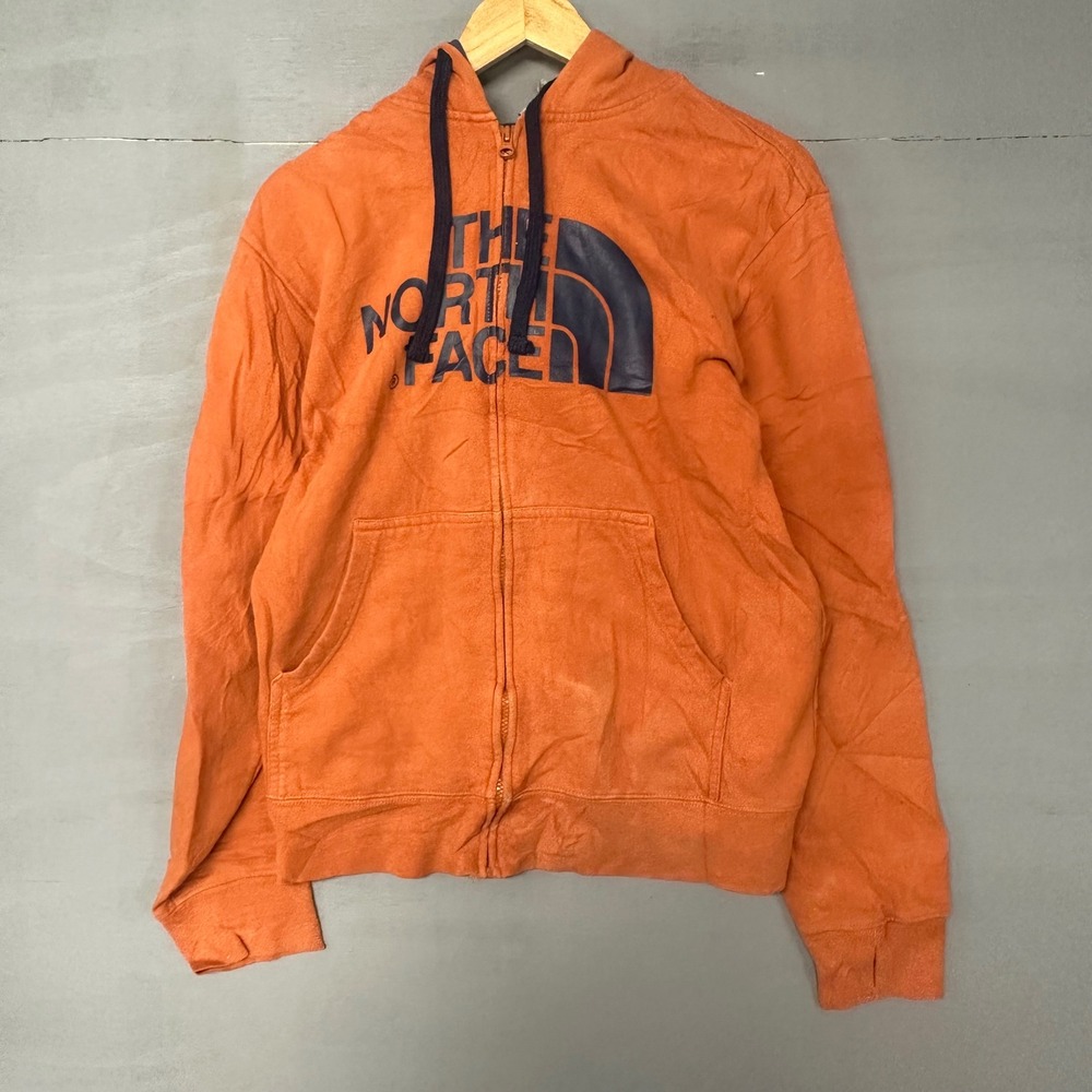 The North Face Mens Full Zip Hoodie Orange Navy Blue Logo Graphic Size Large - Picture 2 of 4